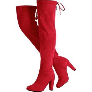 Women’s Red-knee High Suede Fashion Pointed Toe Thigh High Over The Knee Boots